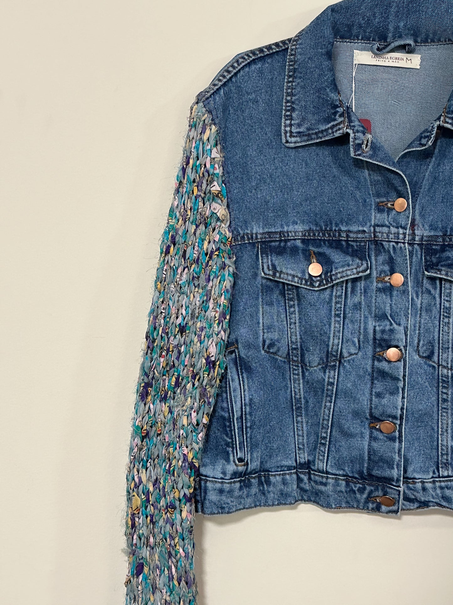 Jaqueta Jeans com manga de seda Azul- 905