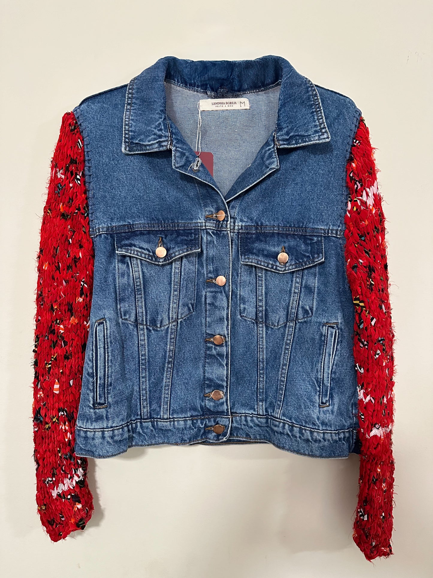 Jaqueta Jeans com manga de seda vermelho - 903