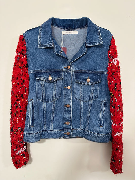 Jaqueta Jeans com manga de seda vermelho - 903