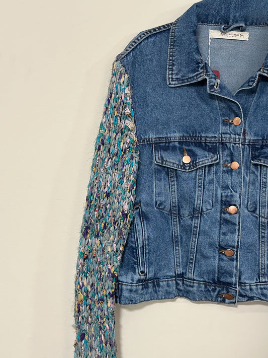 Jaqueta Jeans com manga de seda Azul- 905